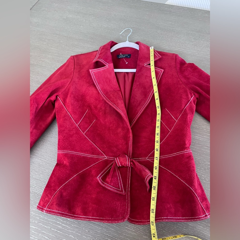 Boston Proper Red Suede Tie-Waist Blazer - Picture 7 of 12
